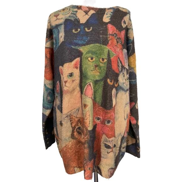 YESNO Sweaters - Women’s Cat Sweater Pullover Oversized Wool Blend Allover Design Sz Large